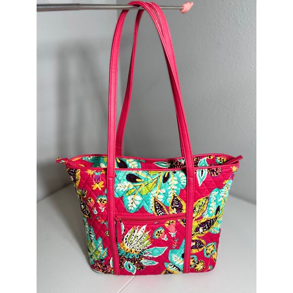 Vera Bradley Rumba quilted tote purse zip close vegan leather bottom & straps - Picture 2 of 12